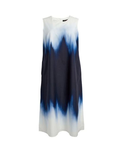 Marina Rinaldi Blue Cotton Sleeveless Midi Dress