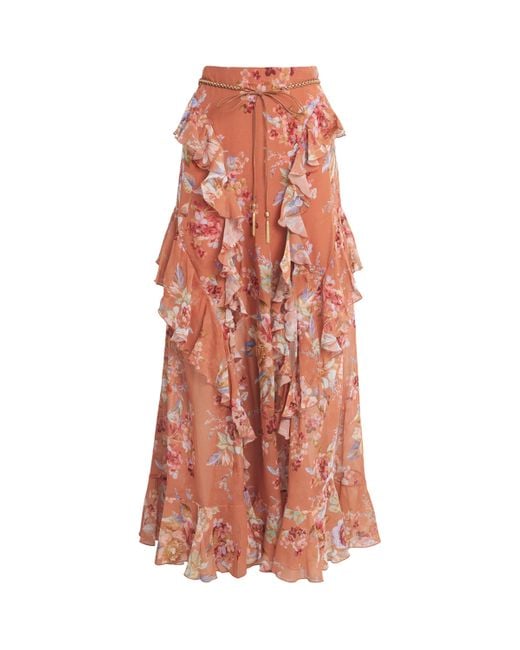 Zimmermann Red Cotton-Silk Awaken Maxi Skirt