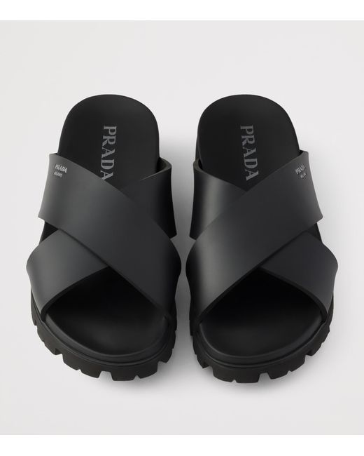 Prada Black Crisscross Slides for men