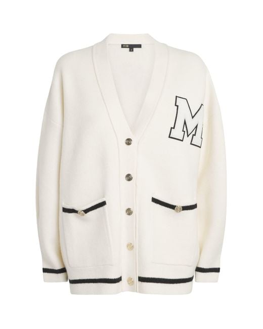 Maje White Monogram Appliqué Cardigan