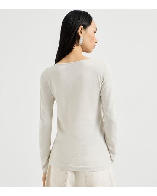 Brunello Cucinelli White Cashmere-Silk-Blend Sweater