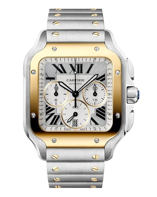Cartier Metallic Large Stainless Steel And Santos De Chronograph Watch for men