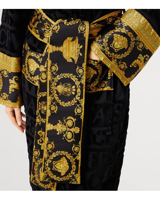 Versace Black Cotton Baroque Robe