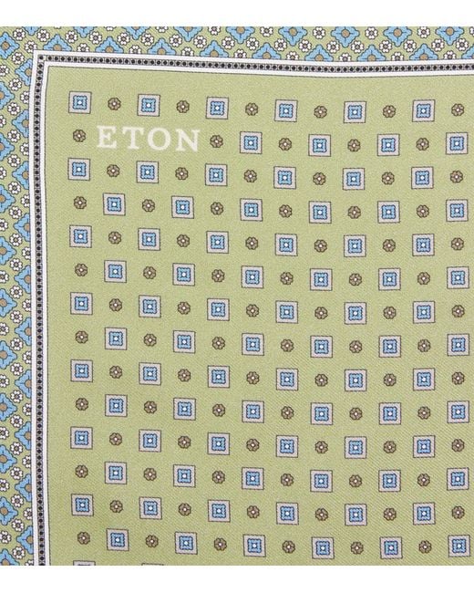 Eton of Sweden Green Silk Floral Pocket Square for men