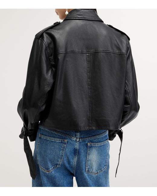 AllSaints Black Leather Cropped Hendry Trench Coat