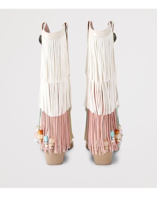 Kurt Geiger White Leather Fringed Cowboy Boots 50