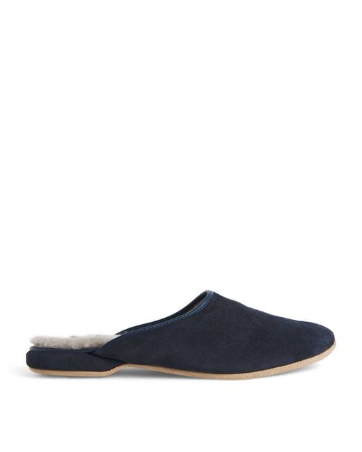 Derek Rose Blue Suede Douglas Slippers for men