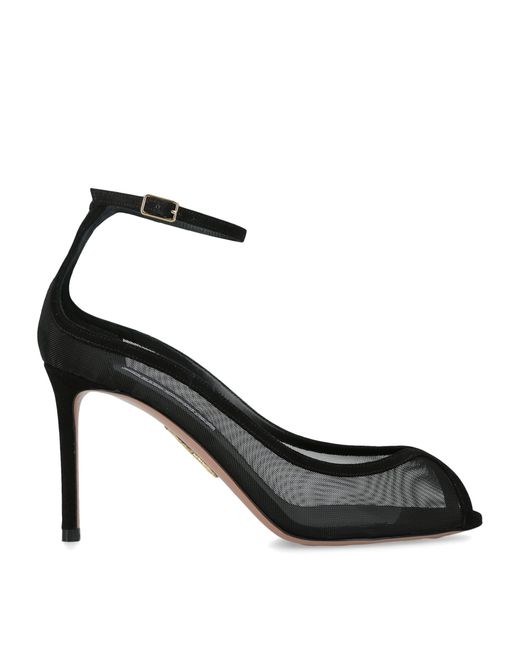 Aquazzura Black Mesh Love Affair Pumps 85