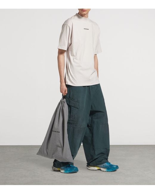 Balenciaga Blue Cotton Oversized Cargo Trousers for men