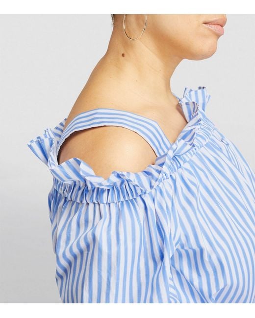 Marina Rinaldi Blue Cotton Striped Maxi Dress