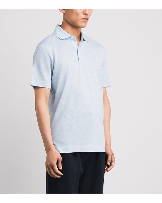 Boss Blue Linen-Cotton Polo Shirt for men