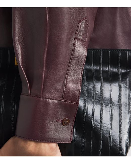 Lafayette 148 New York Brown Leather Oversized Cropped Shirt
