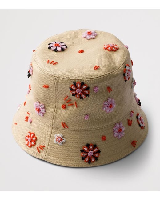 Prada Brown Floral Beaded Bucket Hat