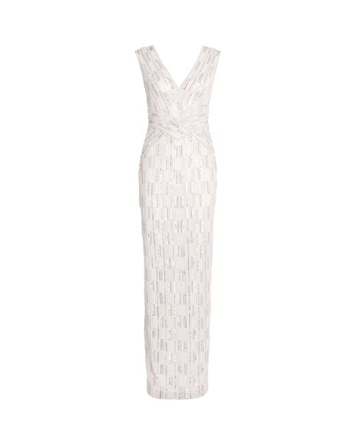 Pamella Roland White Tulle Embellished Maxi Gown