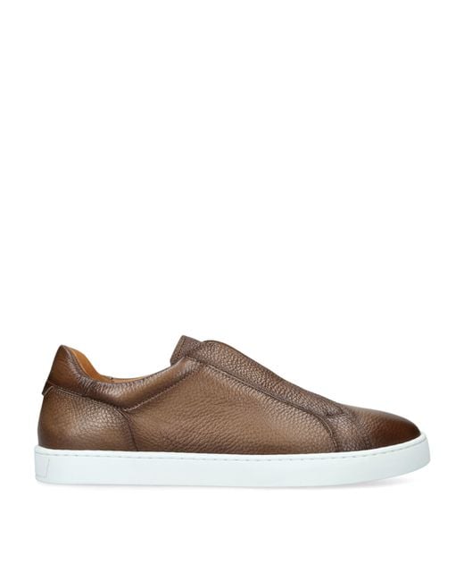 Magnanni Shoes Brown Leather Laceless Sneakers for men