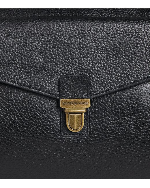 Emporio Armani Black Grained Leather Holdall for men