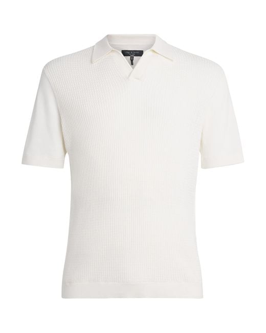 Rag & Bone White Cotton Rib-Knit Polo Shirt for men