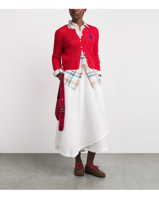Polo Ralph Lauren Red Cotton Crocheted Cardigan