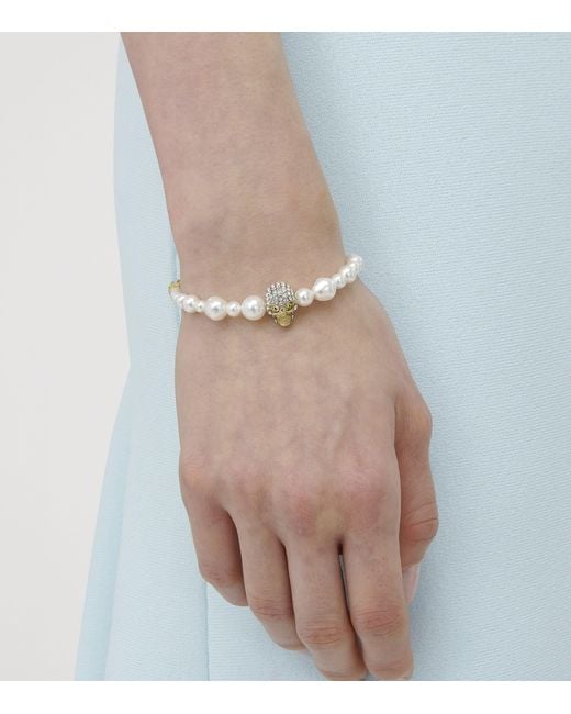 McQueen Metallic Faux Pearl And Skull Bracelet for men