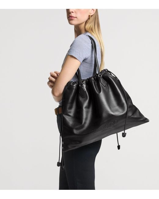 Jimmy Choo Black Large Leather Drawstring Tote Bag