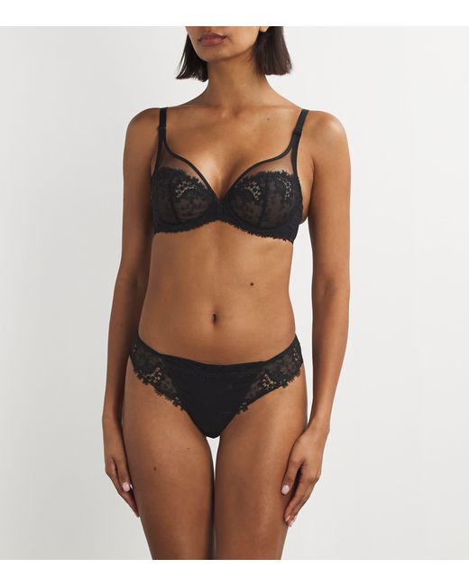 Simone Perele Black Lace Embroidered Thong