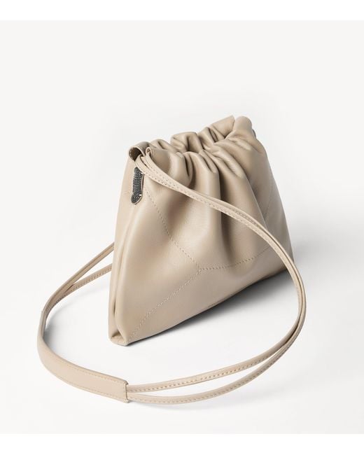 Brunello Cucinelli Natural Leather Drawstring Cross-Body Bag