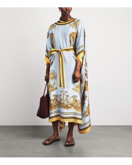 LaDoubleJ Blue Silk Printed Kaftan Maxi Dress