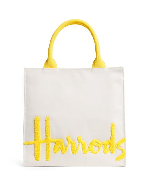 Harrods Yellow Small Cotton Logo Tote Bag