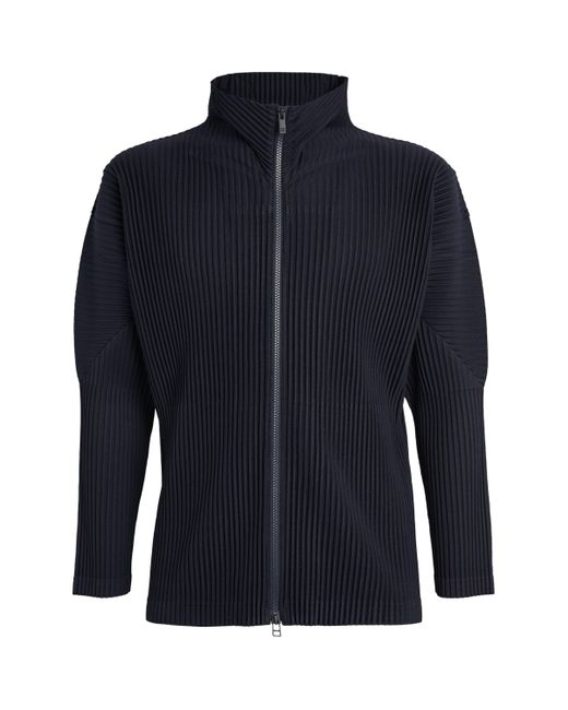 Homme Plissé Issey Miyake Blue Pleated Zip-Up Cardigan for men