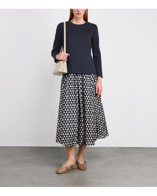 Max Mara Blue Cotton-Blend Long-Sleeve T-Shirt