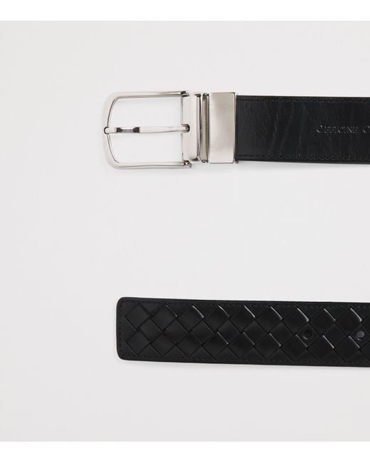 Officine Creative Black Leather Woven Reversible Belt for men