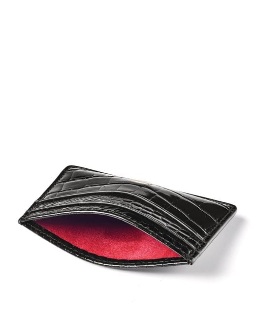 Aspinal Black Croc-Embossed Slim Card Holder