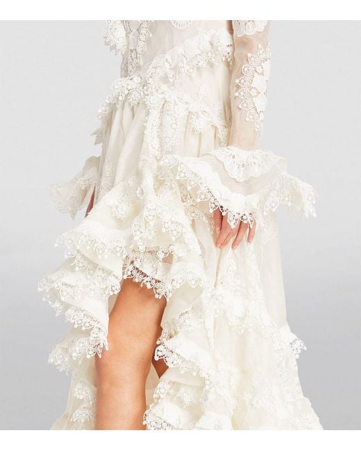 Zimmermann Asymmetric Hem Lace Dress in White | Lyst