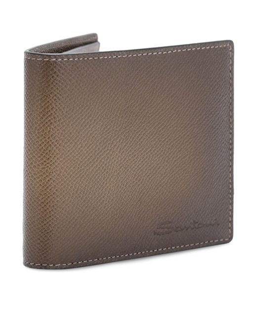 Santoni Brown Leather Ombré Bifold Wallet for men