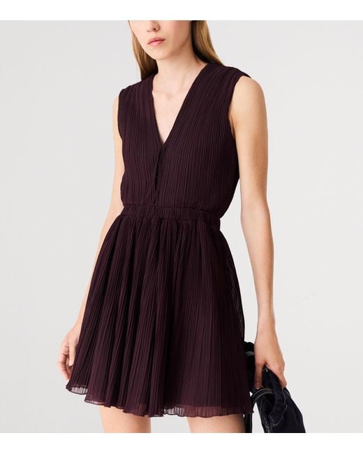 Maje Purple Plissé Cut-Out Mini Dress