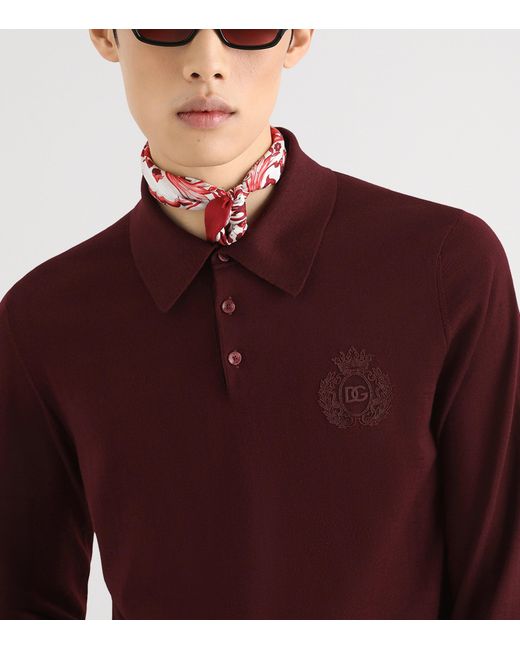 Dolce & Gabbana Purple Virgin Wool Logo Long-Sleeve Polo Shirt for men