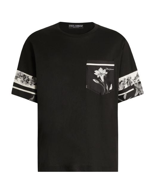 Dolce & Gabbana Black Cotton-Silk Graphic T-Shirt for men