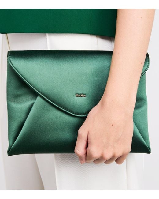 Max Mara Green Satin Envelope Clutch Bag