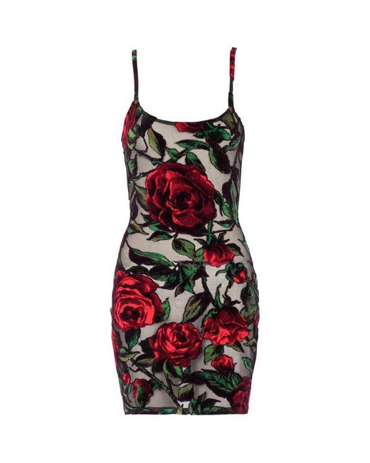 Balmain Red Burnout Velvet Rose Mini Dress