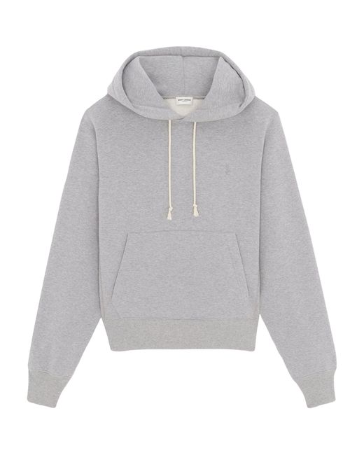 Saint Laurent Gray Embroidered Logo Hoodie for men