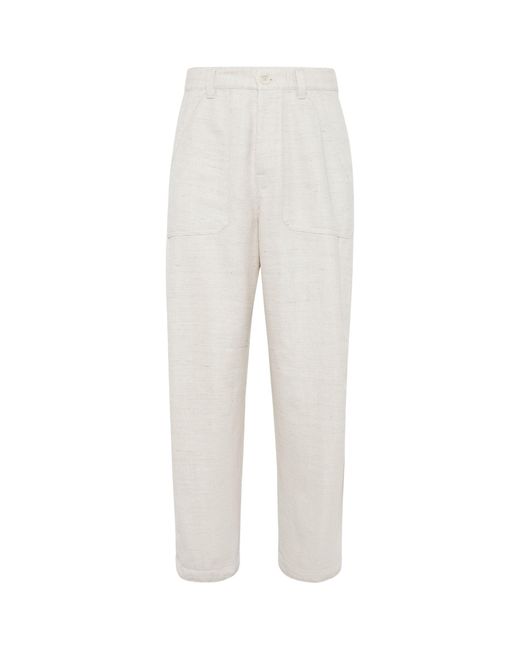 Brunello Cucinelli White Linen-silk-wool Cargo Trousers for men