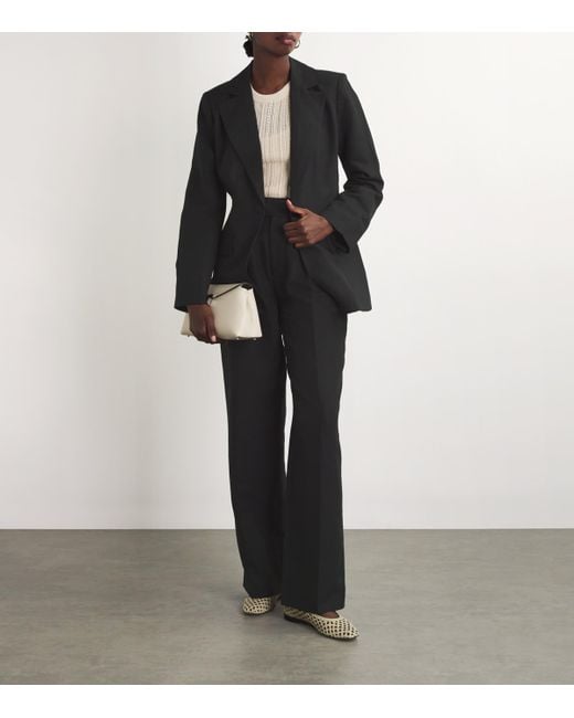 7 For All Mankind Black Linen-Blend Oversized Blazer