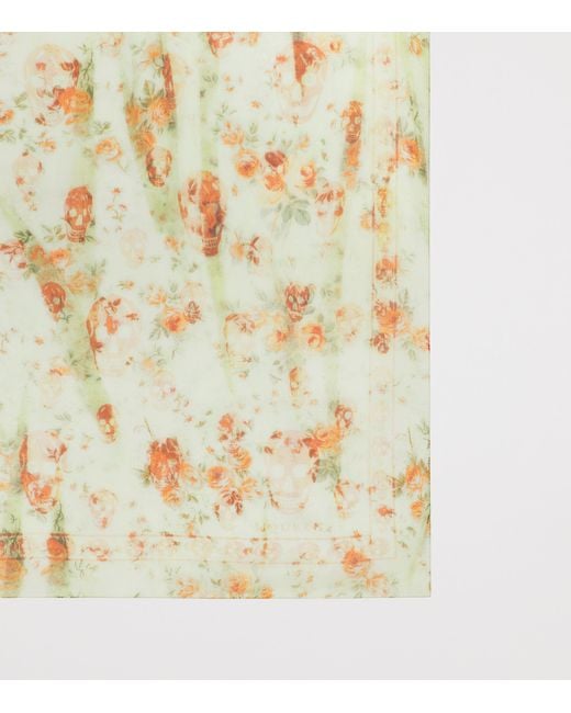McQueen Metallic Silk Floral Skull Scarf