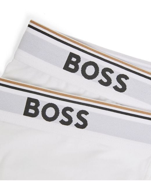 Boss White Stretch-Cotton Logo Trunks for men