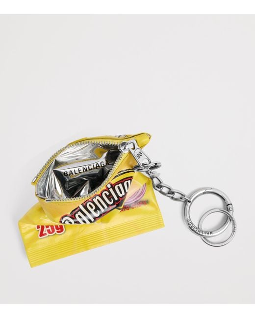 Balenciaga Yellow Calf Leather Chips Keyring