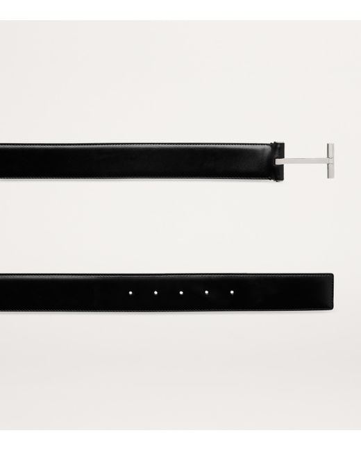 Tom Ford Black Leather Classic T Belt for men
