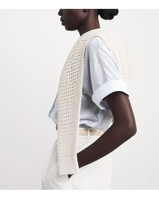 Eleventy White Cotton-Silk Striped Shirt