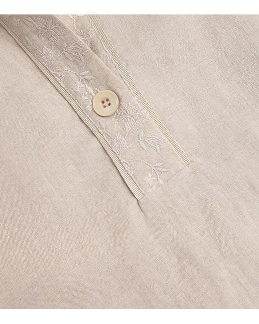 Eleventy White X Harrods Linen Embroidered Collared Shirt