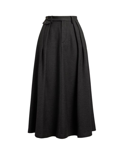 Ralph Lauren Black Wool Evilyn Midi Skirt