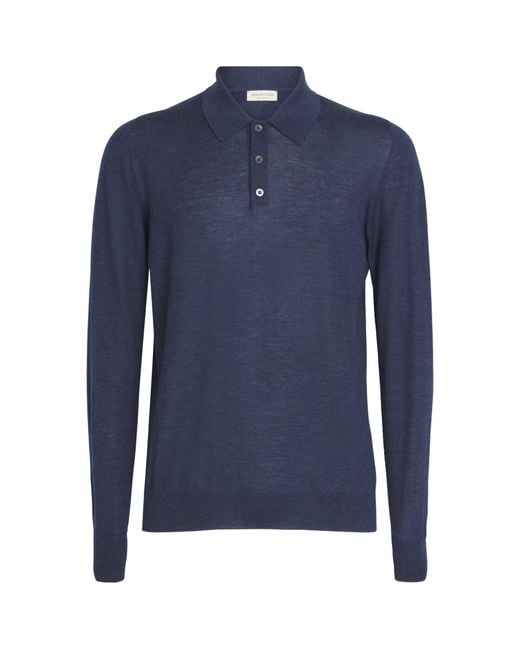 Johnstons Blue Superfine Cashmere Fin Polo Shirt for men